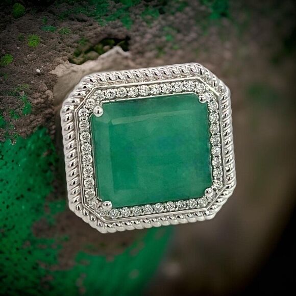 Natural Emerald Diamond Ring 6.25 14k W Gold 13.14 TCW Certified $9,775 402673 - Picture 7 of 13